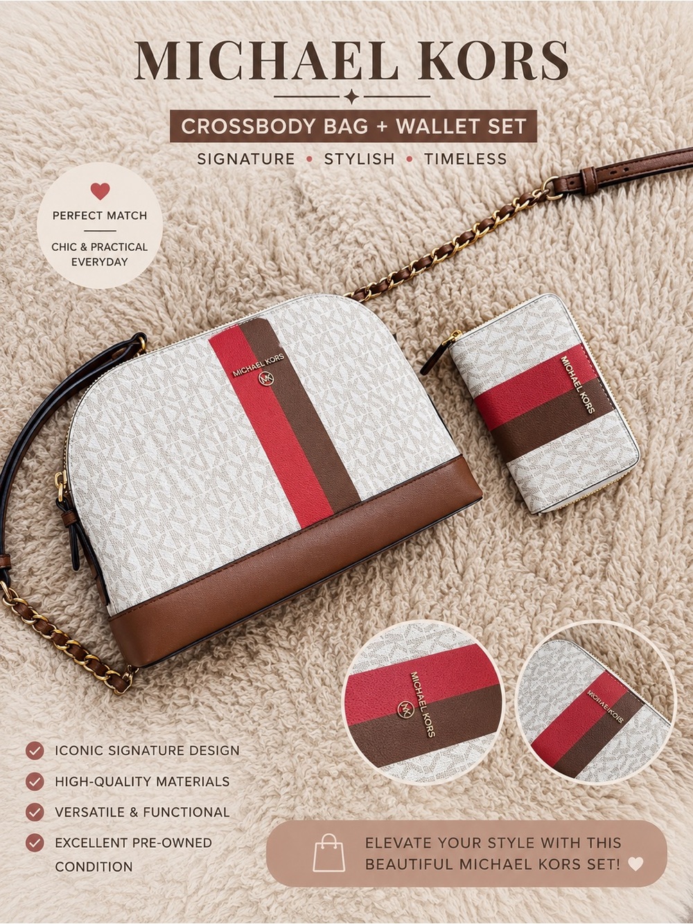 Michael Kors Signature Crossbody Bag & Matching Wallet Set